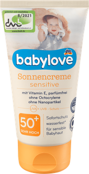 Водостійкий Сонцезахисний крем від TM Babylove Sensitiv SPF 50+, 75 мл