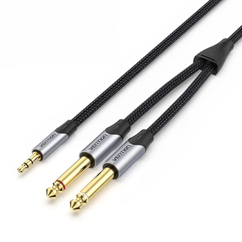 Кабель аудио Vention 3.5 mm to 2х 2pin 6.35 mm F/M адаптер 5 м Black (BARHJ)