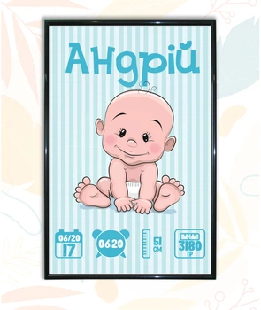 Метрика для новорожденных BEGEMOT подарки для малышей 30х40 см (46283626-3)