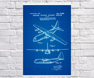 Постер BEGEMOT Патент-креслення Літаків Lockheed C130 Hercules 40x61 см Синій (1120428)