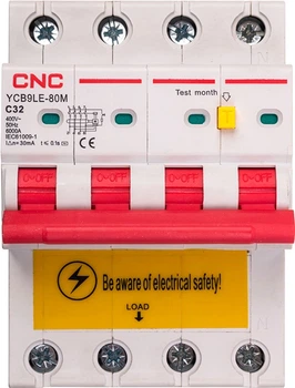 Диференційний автоматичний вимикач CNC Electric YCB9LE-80M 4P C32 6000A 30mA 230V (NV821952)