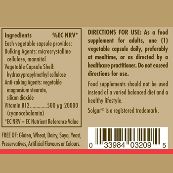 Suplement diety Solgar Vitamin B12 500 mcg 50 kapsułek (33984003903)