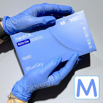 Рукавички нітрилові Mediok Blue Sky розмір M блакитні 100 шт