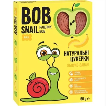 Натуральні цукерки ТМ BOB SNAIL (РАВЛИК БОБ) яблуко-банан60 г