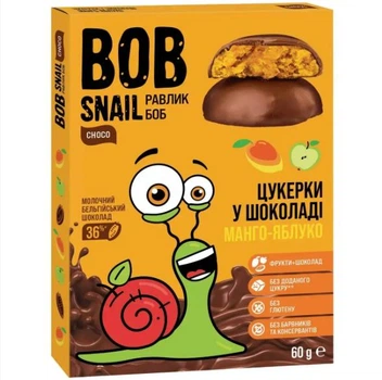 Натуральні Яблучно - мангові Цукерки в Молочному шоколаді ТМ BOB SNAIL (РАВЛИК БОБ) 60 г