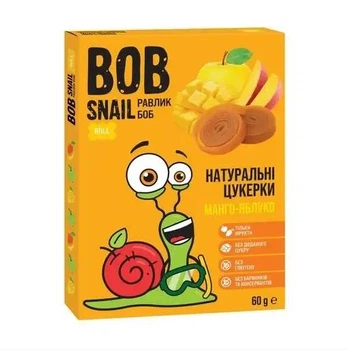 Натуральні Мангово-яблучні Цукерки ТМ BOB SNAIL 60 г пастилу без цукру равлика боб