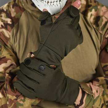 Плотные защитные перчатки Patriot с откидными пальцами и резиновыми накладками олива размер L