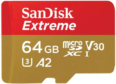 Карта памяти microSD 64Gb SanDisk Extreme UHS-I U3 V30 A2 (SDSQXAH-064G-GN6MN)