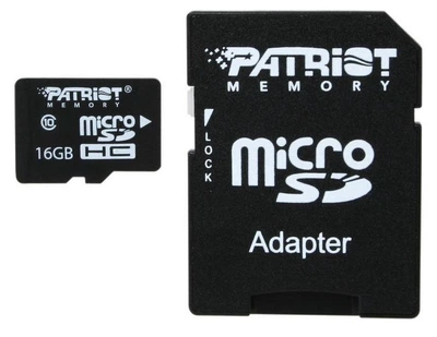 Карта памяти microSD 16Gb Patriot Class 10 UHS-I + SD адаптер (PSF16GMCSDHC10)
