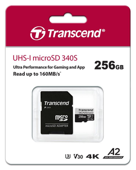 Карта памяти microSD 256Gb Transcend 340S C10 UHS-I U3 V30 A2 340S + SD адаптер (TS256GUSD340S)