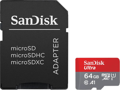 Карта памяти microSD 64Gb SanDisk Ultra class 10 A1 UHS-1 + SD адаптер (SDSQUAB-064G-GN6MA)