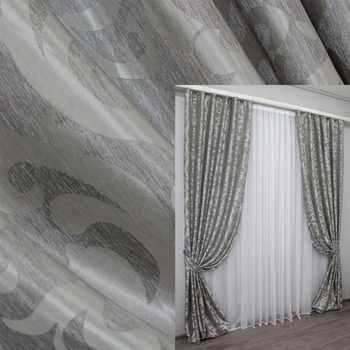 Комплект штор VR-Textil Жакард Вензель Сірий 150x270 см 2 шт (30-043)