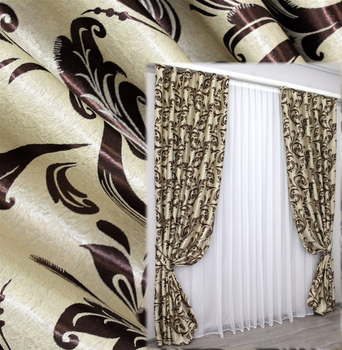 Комплект штор VR-Textil блекаут Лілія Бежевий з коричневим 150x270 см 2 шт (30-020)