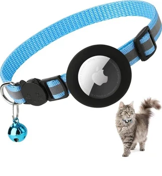 Светоотражающий ошейник SV для котенка с держателем Apple Air Tag и колокольчиком Голубой (sv3067sk)