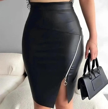 Юбка из экокожи до колена Fashion 52 черный