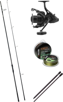 Набір Вудилище коропове Prologic C1 Avenger Xtra Distance 2 Abreviated + Котушка коропова Okuma Dynadrag XP Baitfeeder DAXP-6000 + Волосінь Prologic Density Carp Mono + Стійка Prologic Element Dual Point Bank Stick (18461520+13531531+18461495+18461960)
