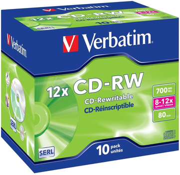 Диски Verbatim CD-RW 700MB 12x Scratch Resistant Jewel Case 10 шт (0023942431480)