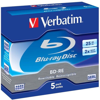 Диски Verbatim BD-RE 25GB 2x Blu-Ray White Blue Jewel Case 5 шт (0023942436157)