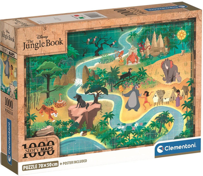 Пазл Clementoni Story Maps Пазл Disney Jungle Book + Poster 1000 елементів (8005125398133)