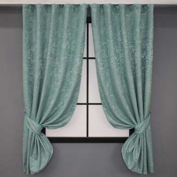 Комплект коротких штор VR-Textil Льон мармур Pavliani № 1366ш 130х170 см 2 шт Бірюзовий (35-0059)