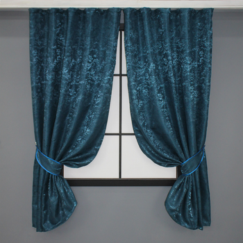 Комплект коротких штор VR-Textil Льон мармур Pavliani № 1365ш 130х170 см 2 шт Синій (35-0061)