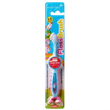 Зубна щітка Brush-baby Flossbrush від 3 до 6 років Фламінго