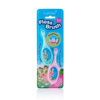 Дитяча зубна щітка Brush-baby Flossbrush від 0 до 3 років 2 шт (синього та рожевого кольору)