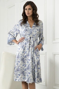 Шелковый женский халат Mia-Amore 5919 2XL/3XL Белый-Голубой