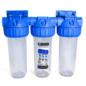 Фільтр для очищення води потрійний SANTAN Triple Arctic 3PS, 1", корпус, кріплення, ключ, без картриджа