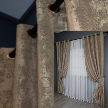 Комплект штор на люверсах VR-Textil Жакард Sultan YL № 1207ш 150х250 см 2 шт Капучино (37-0058)