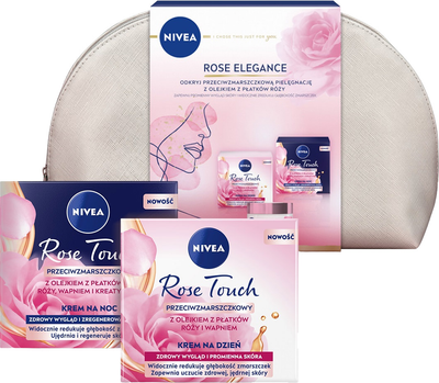 Zestaw do pielęgnacji twarzy Nivea Rose Elegance Krem na dzień 50 ml + Krem na noc 50 ml + Kosmetyczka (9005800363561)