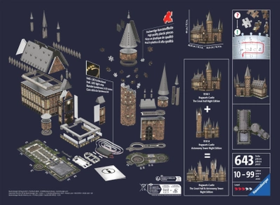 3D Puzzle Ravensburger Harry Potter Hogwarts Great Hall Night Edition 40.8 x 41.6 x 44 cm 643 elementy (4005556115501)
