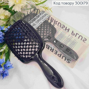 Продувная щетка для мокрых волос прямоугольная антистатическая "HollowComb" Superbrush Plus черная 21*8см