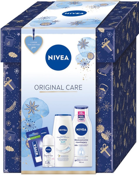 Набір косметики для догляду Nivea Original Care Бальзам для тіла 400 мл + Гель для душу 250 мл + Кульковий антиперспірант 50 мл + Помада для губ 4.8 г (9005800364360)