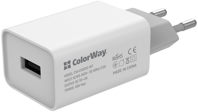Ładowarka sieciowa ColorWay 1 USB Auto ID 2A 10W White (CW-CHS012-WT)
