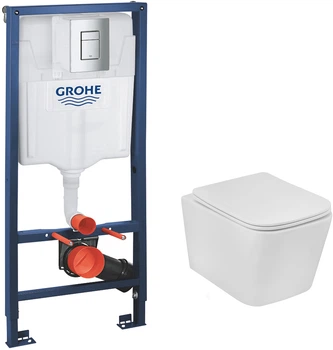 Инсталляция GROHE Rapid SL 38772001 c панелью смыва Skate Cosmopolitan 38732000 + унитаз KRONER Eifel WHI483429 Tornado Rimless с сиденьем Slim Soft Close Quick Release дюропласт KE483429WHIT (38772001KE483429)
