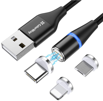 Кабель ColorWay 3 in 1 USB Type-A - Lightning MicroUSB Type-C 1 m Black (CW-CBUU038-BK)