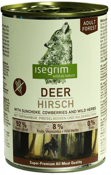 Вологий корм для собак Isegrim Adult Forest олень з топінамбуром, червоною брусницею та дикими травами 400 г (4250231540127)