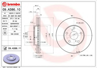 Тормозной диск Brembo (09A38611)