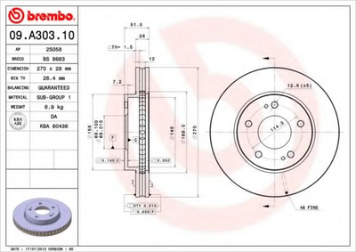 Гальмівний диск Brembo (09A30310)