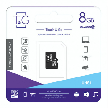 Карта Micro T&G SDHC память 8gb UHS-1 10 Class Черный