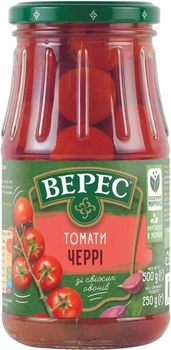 Ящик томатів черрі мариновані Верес 500 г х 12 шт