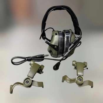 Навушники тактичні Earmor M32X MOD4, активні, з кріпленням на шолом і оголов'ям, колір Олива (M32X-FG MOD4)
