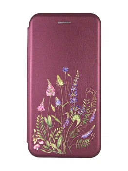 Чохол-книжка з малюнком для Xiaomi Redmi 10/10 (2022) Бордовий :: Квіткова ідилія (принт 382)