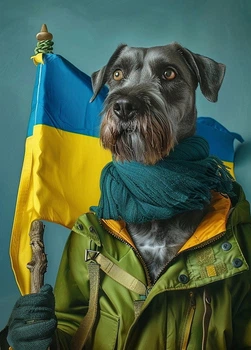 Листівка серії Cardsforsoul Пси сьогодення. Шнауцер. Прапор України 10,5 Х 14,8 см