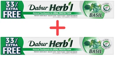 Упаковка зубної пасти Dabur Herbʼl Базилік 75+25 г х 2 шт (6291069701760)