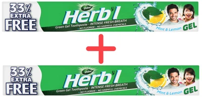 Упаковка зубної пасти Dabur Herbʼl Свіжий гель мʼята та лимон 60+20 г х 2 шт (6291069701791)