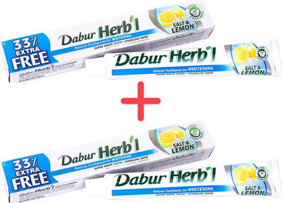Упаковка зубной пасты Dabur Herb'l Отбеливающая соль и лимон 60 г + 20 г х 2 шт (6291069701807)