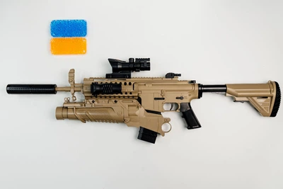 Дитячий іграшковий автомат на орбізах Орбіган HK416D Бежевий з підствольником стріляє гідрогелевими кулями Гель бластер акумуляторний + 2500 орбізів