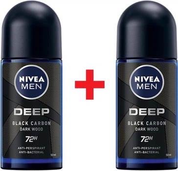 Упаковка антиперспірантів кулькових NIVEA MEN Deep Чорне вугілля Темне дерево 50 мл х 2 шт (4006067432427)